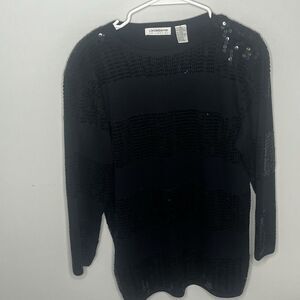 Liz Claiborne Sequin Long Black Wool Blend Sweater Womens Small